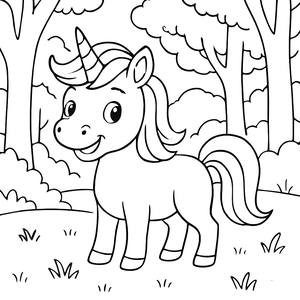 Smiling Unicorn in Forest